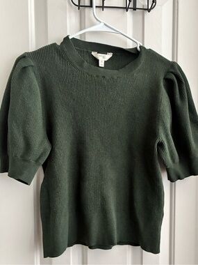 Rib Knit Short Sleeve Sweater in Olive Green